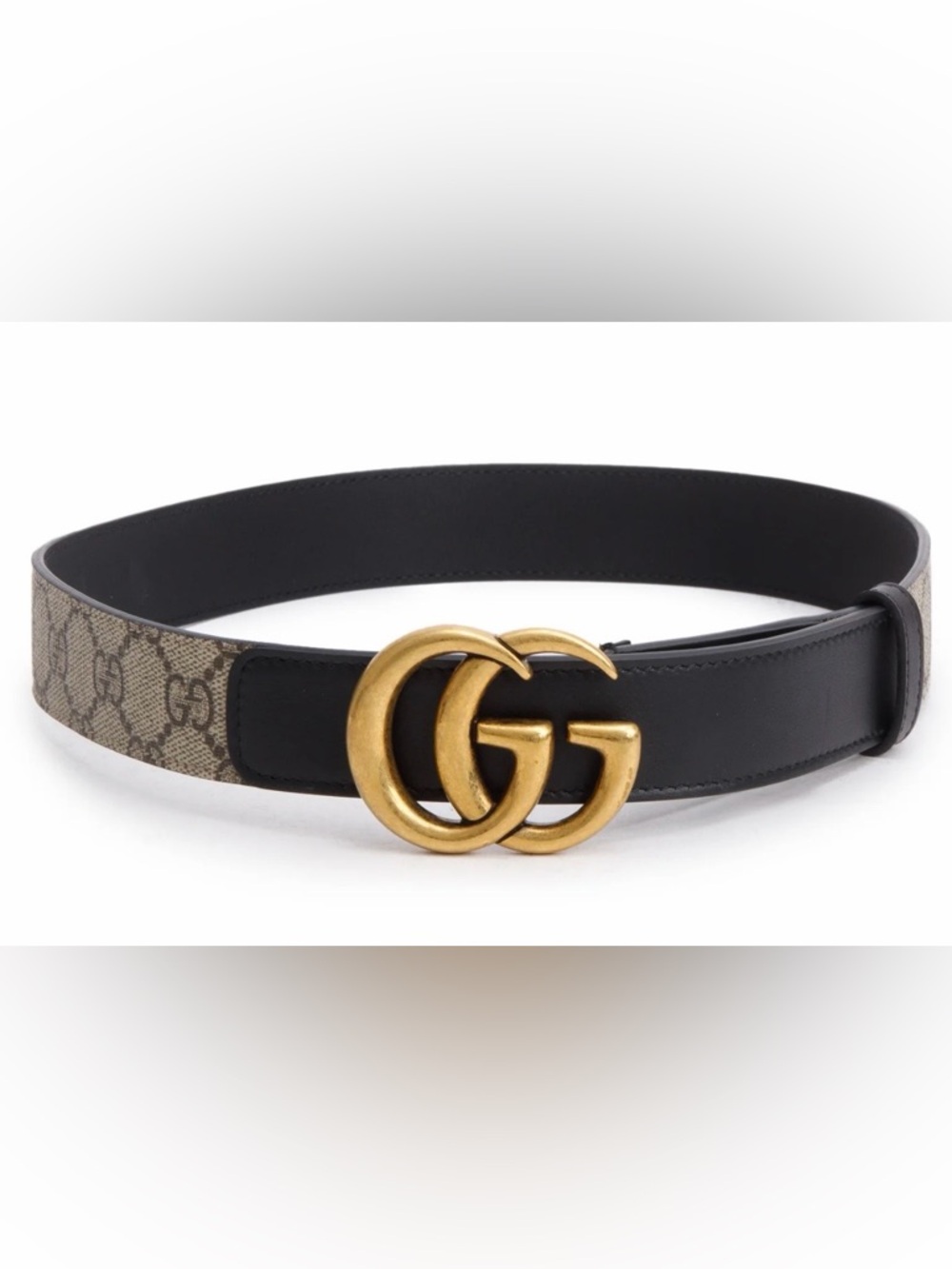 GUCCI GG Supreme Canvas Black Calfskin Leather Marmont Belt Women’s Size 90